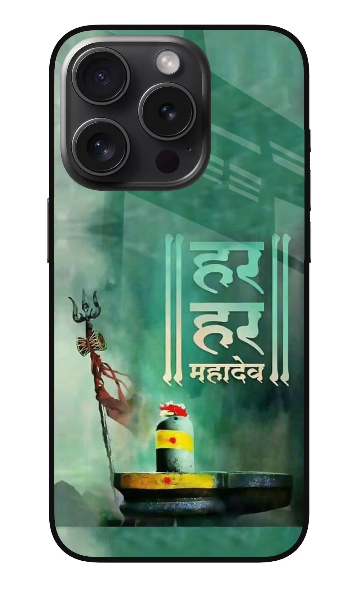Har Har Mahadev Shivling iPhone 15 Pro Max Glass Case Back Cover by Casekaro