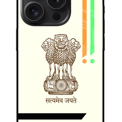 Satyamev Jayate Brown Logo iPhone 15 Pro Max Glass Case