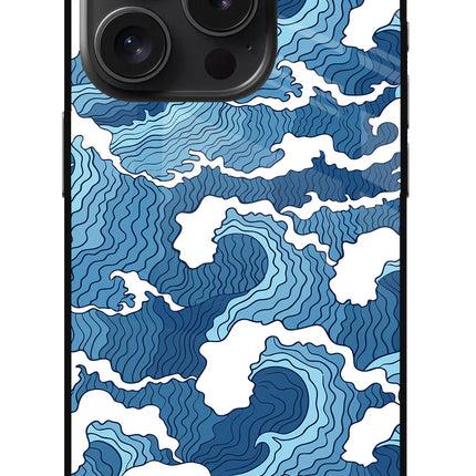 Blue Waves iPhone 15 Pro Max Glass Case