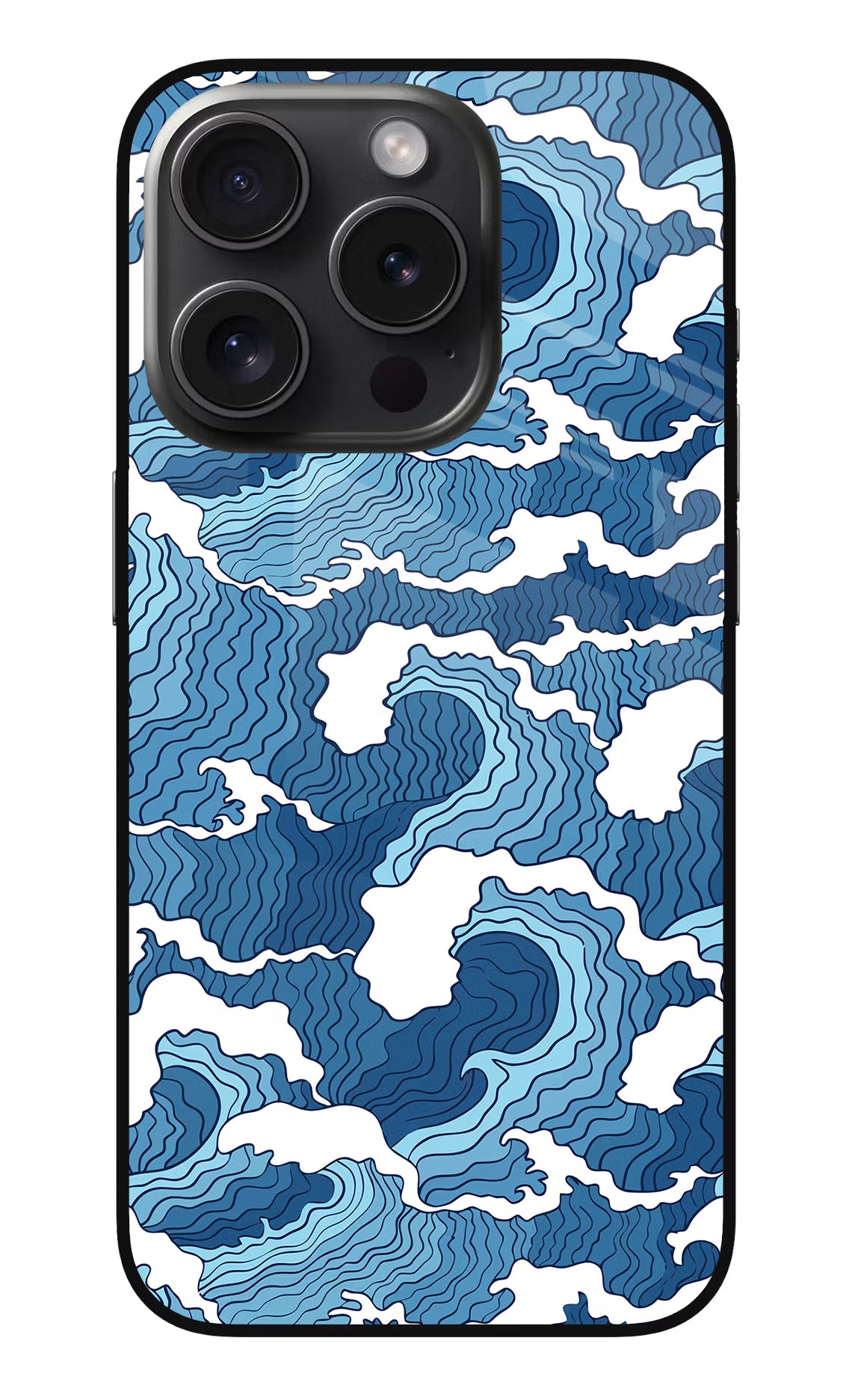 Blue Waves iPhone 15 Pro Max Glass Case Back Cover by Casekaro