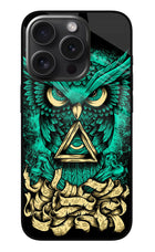 Green Owl iPhone 15 Pro Max Glass Case Back Cover by Casekaro