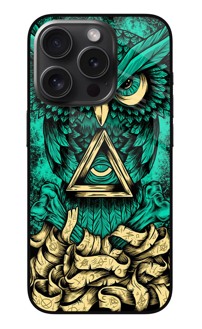 Green Owl iPhone 15 Pro Max Glass Case