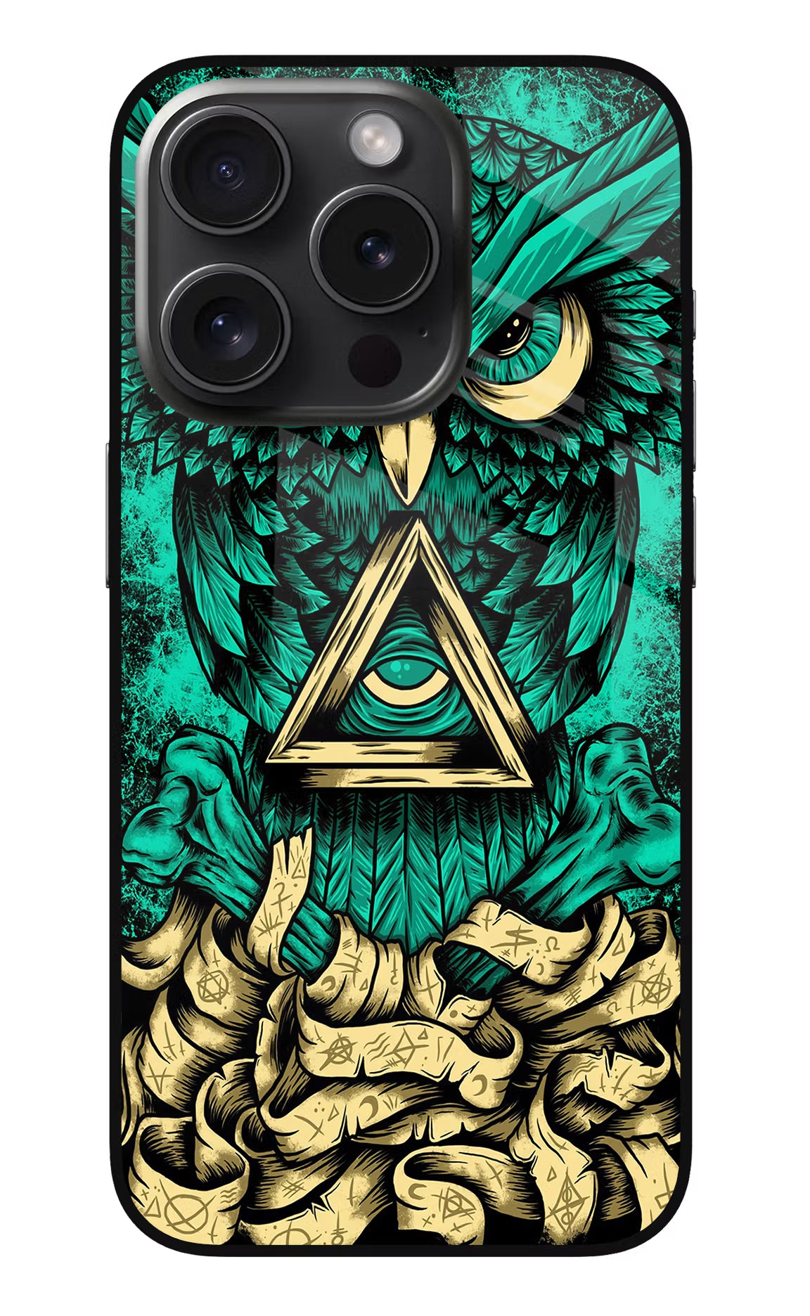 Green Owl iPhone 15 Pro Max Glass Case Back Cover by Casekaro