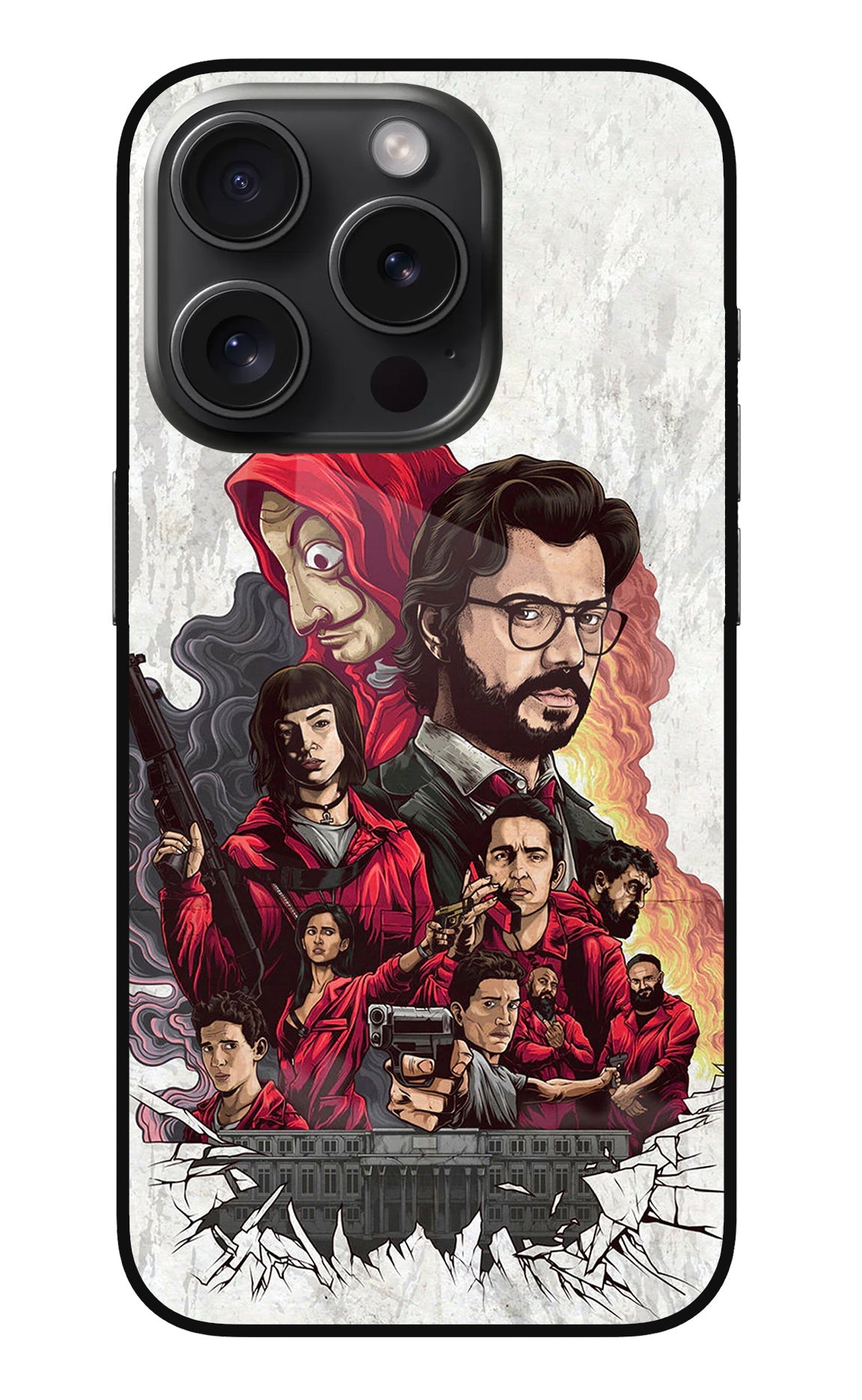 Money Heist Artwork iPhone 15 Pro Max Glass Case