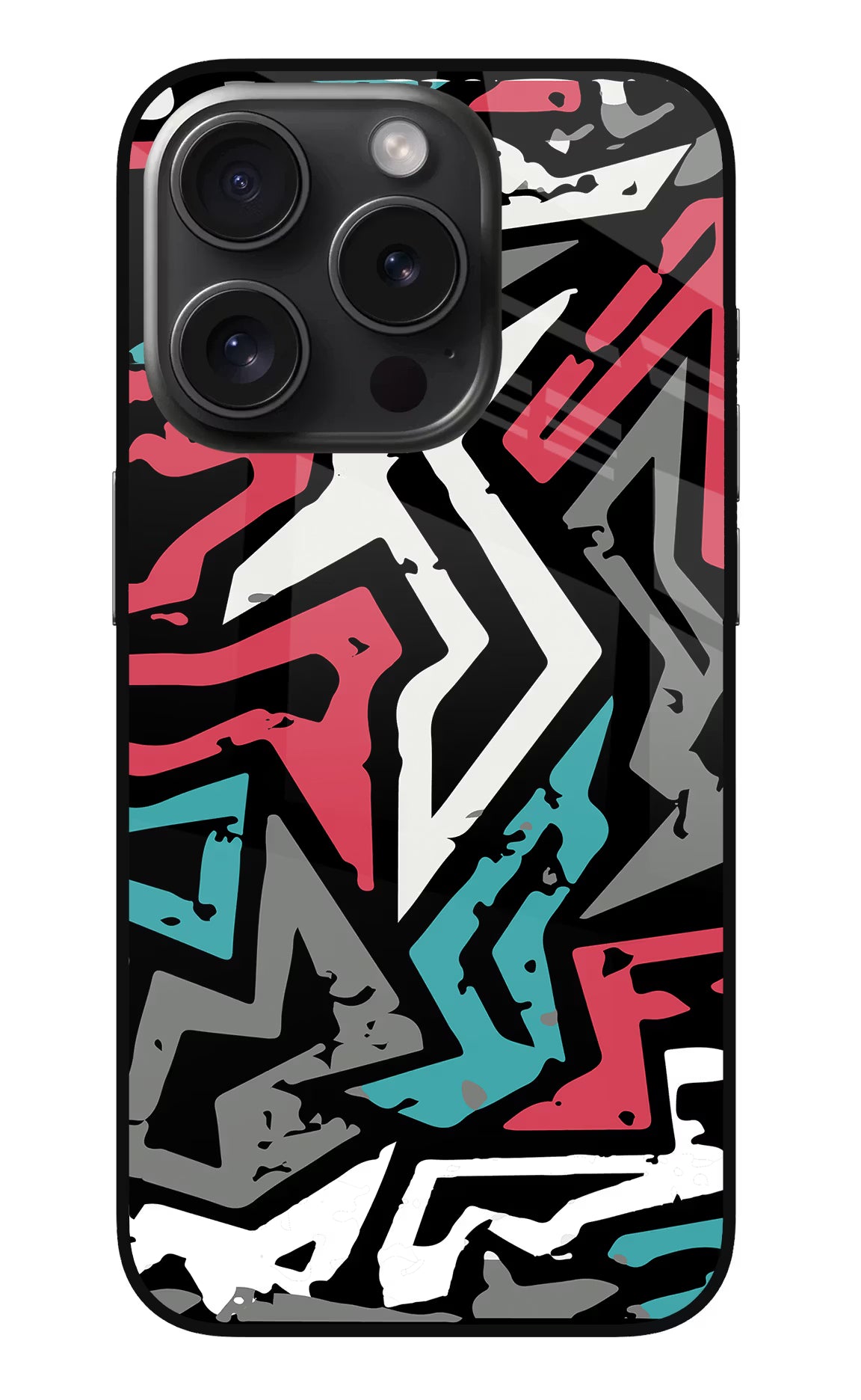 Geometric Graffiti iPhone 15 Pro Max Glass Case Back Cover by Casekaro