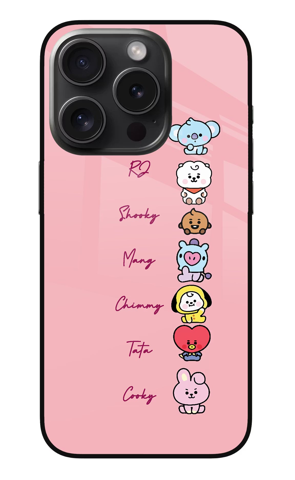 BTS names iPhone 15 Pro Max Glass Case Back Cover by Casekaro