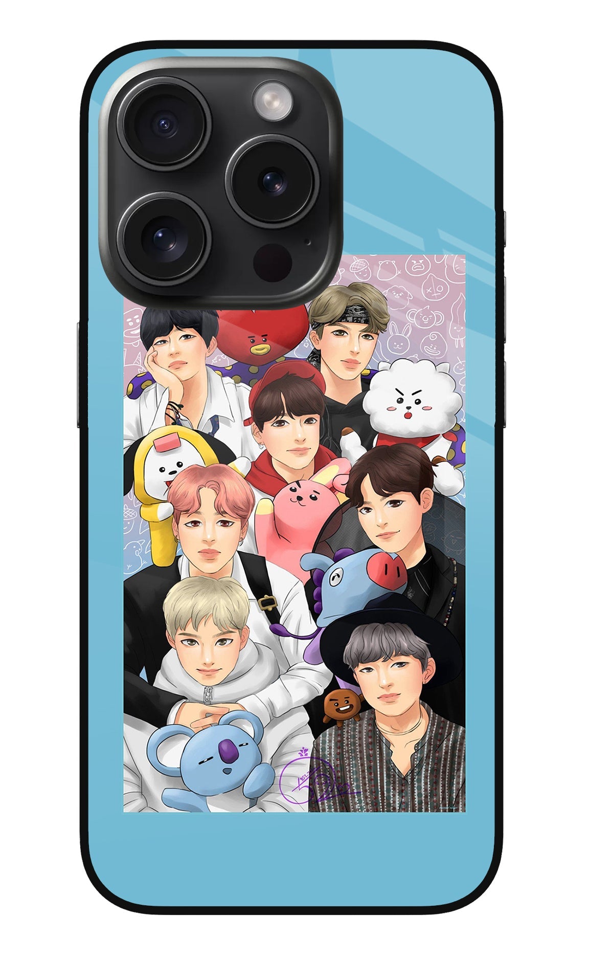 BTS with animals iPhone 15 Pro Max Glass Case