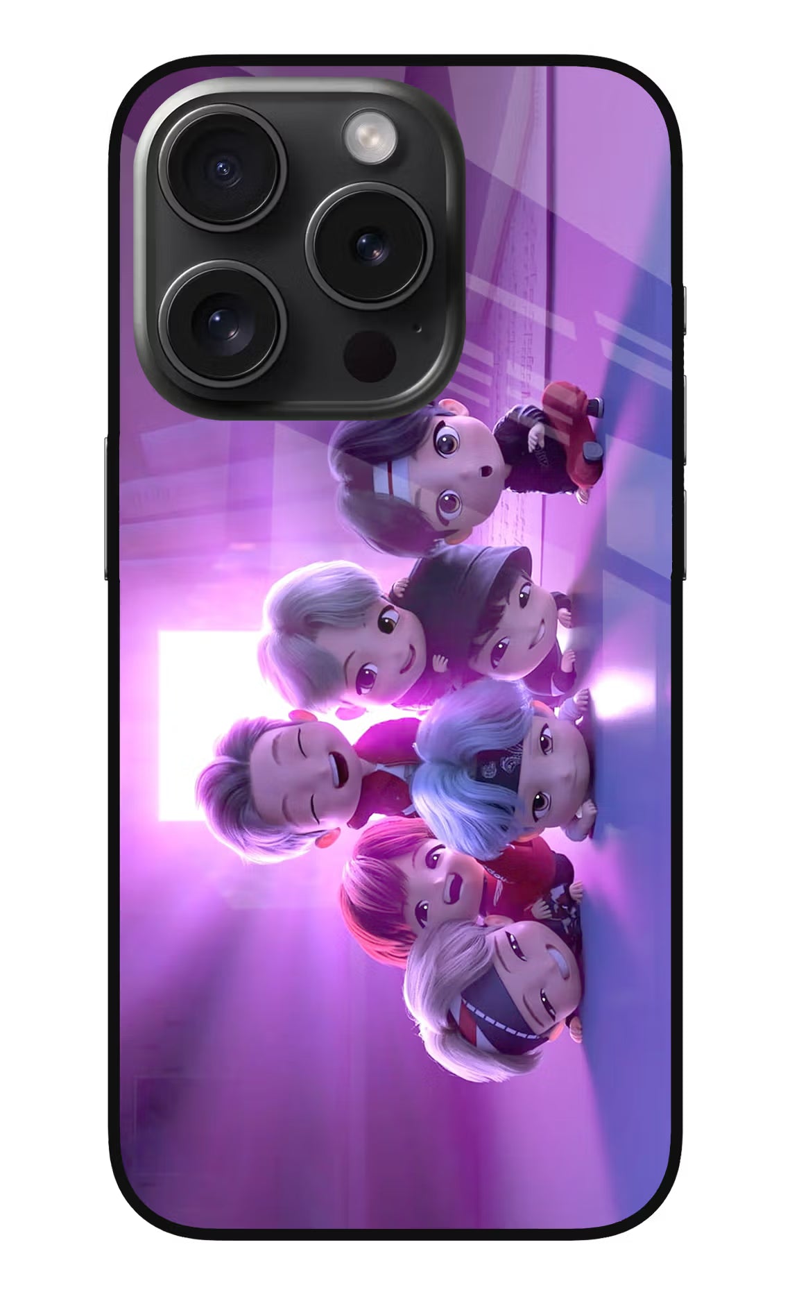BTS Chibi iPhone 15 Pro Max Glass Case Back Cover by Casekaro
