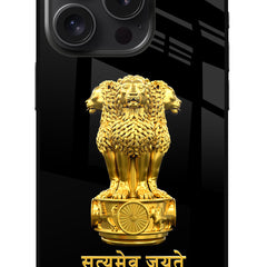 Satyamev Jayate Golden iPhone 15 Pro Max Glass Case
