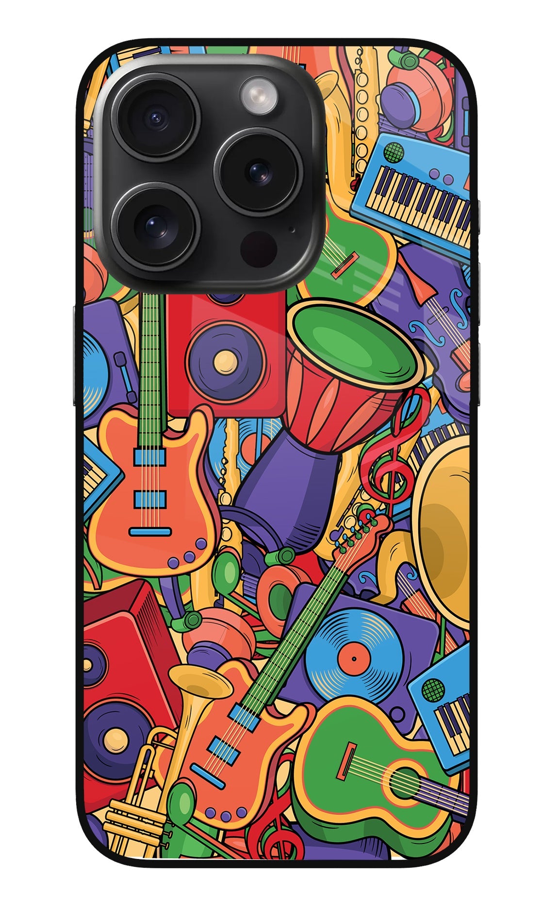 Music Instrument Doodle iPhone 15 Pro Max Glass Case