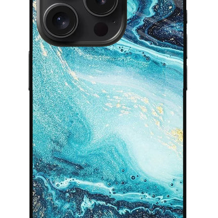 Blue Glitter Marble iPhone 15 Pro Max Glass Case
