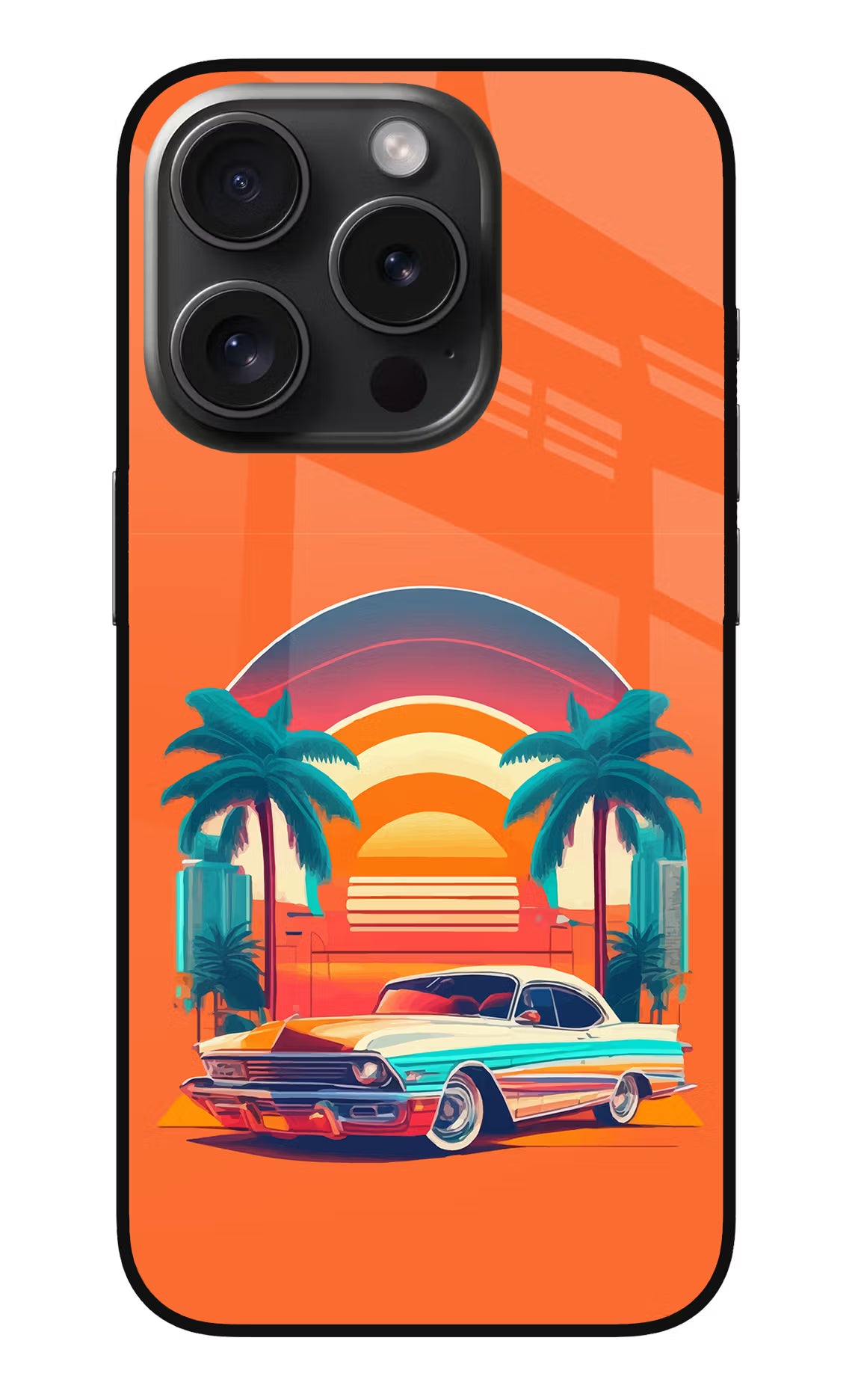Palm Drive 80s iPhone 15 Pro Max Glass Case Back Cover by Casekaro
