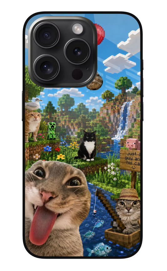 Minecraft Cat Chaos iPhone 15 Pro Max Glass Case