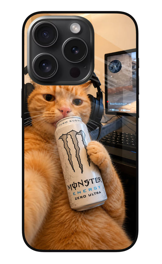 Gamer Cat Energy iPhone 15 Pro Max Glass Case