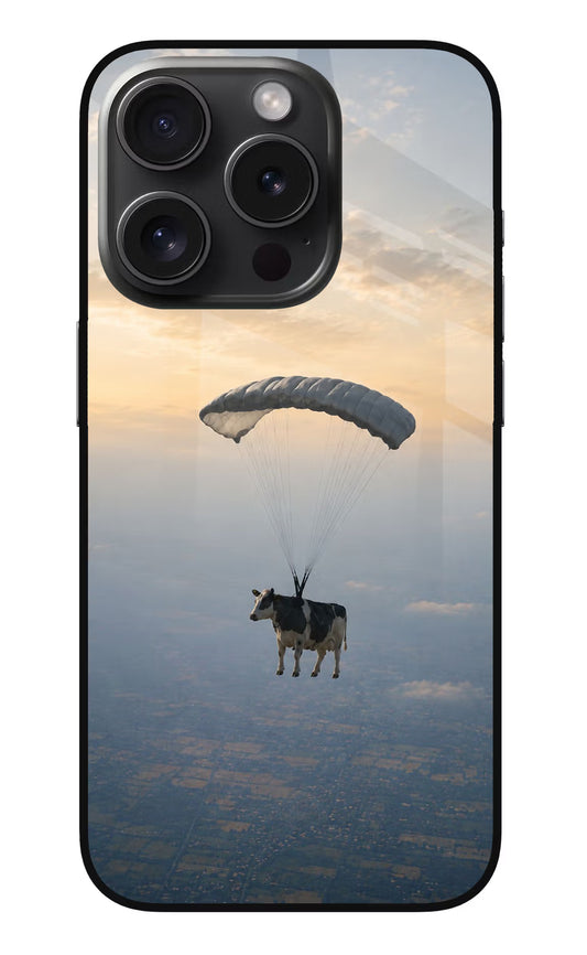 Skydiving Cow iPhone 15 Pro Max Glass Case