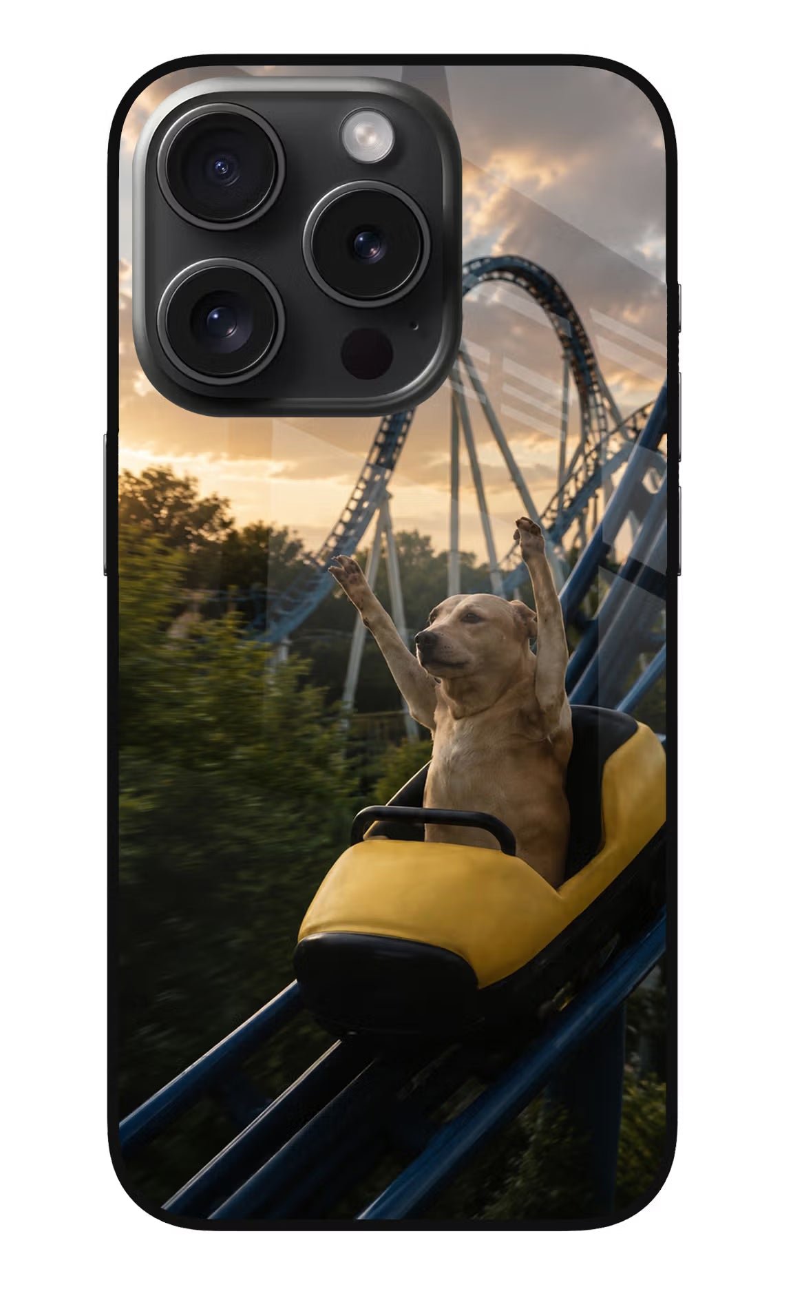Rollercoaster Dog iPhone 15 Pro Max Glass Case
