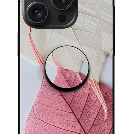 White Pink Leaf iPhone 15 Pro Max Glass Case