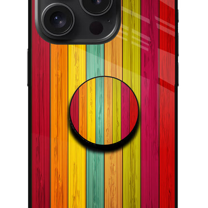Multicolor Wooden iPhone 15 Pro Max Glass Case