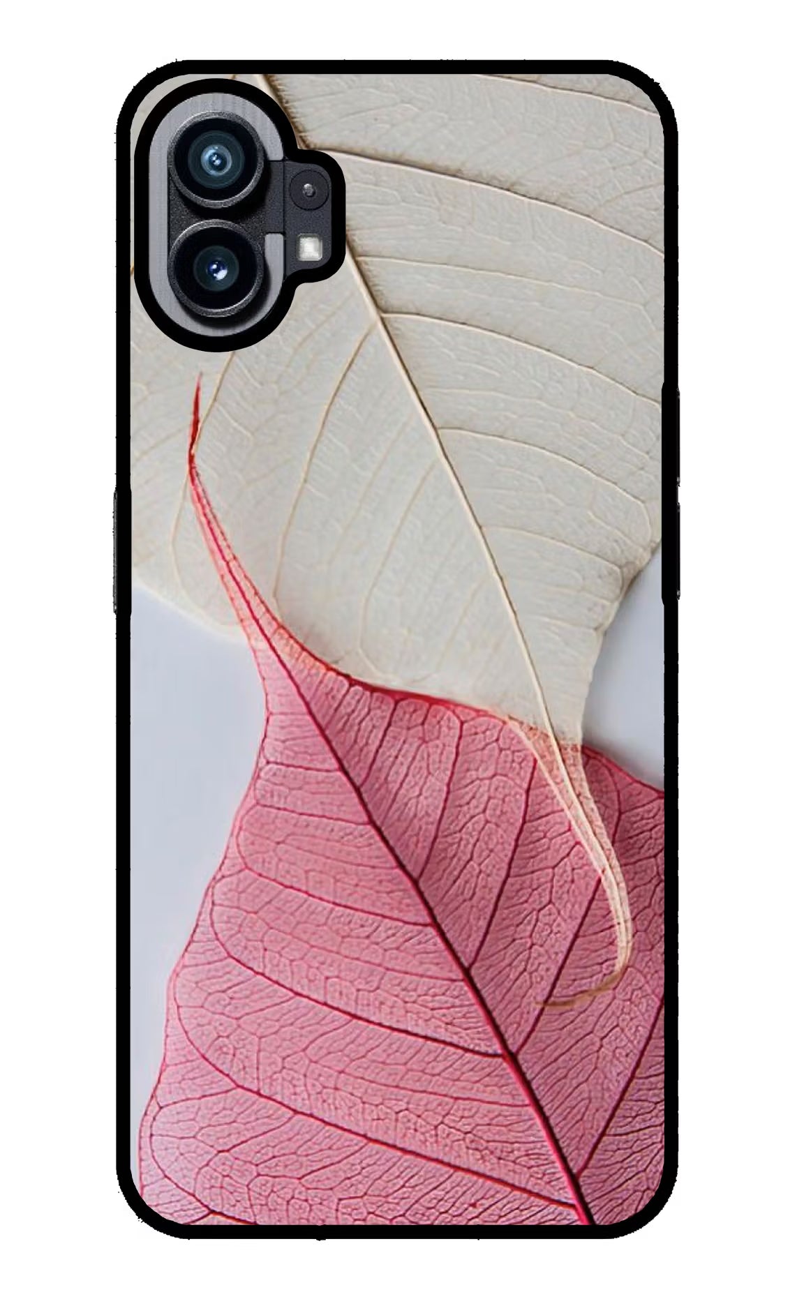White Pink Leaf Nothing Phone 1 Glass Case Back Cover by Casekaro