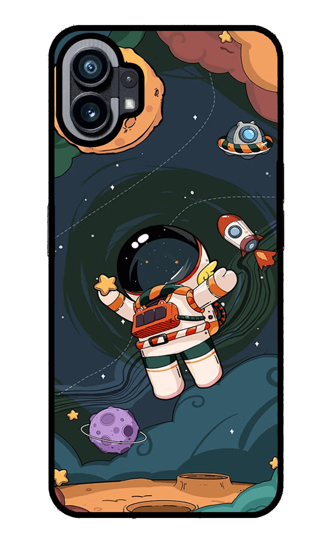 Cartoon Astronaut Nothing Phone 1 Glass Case Back Cover by Casekaro