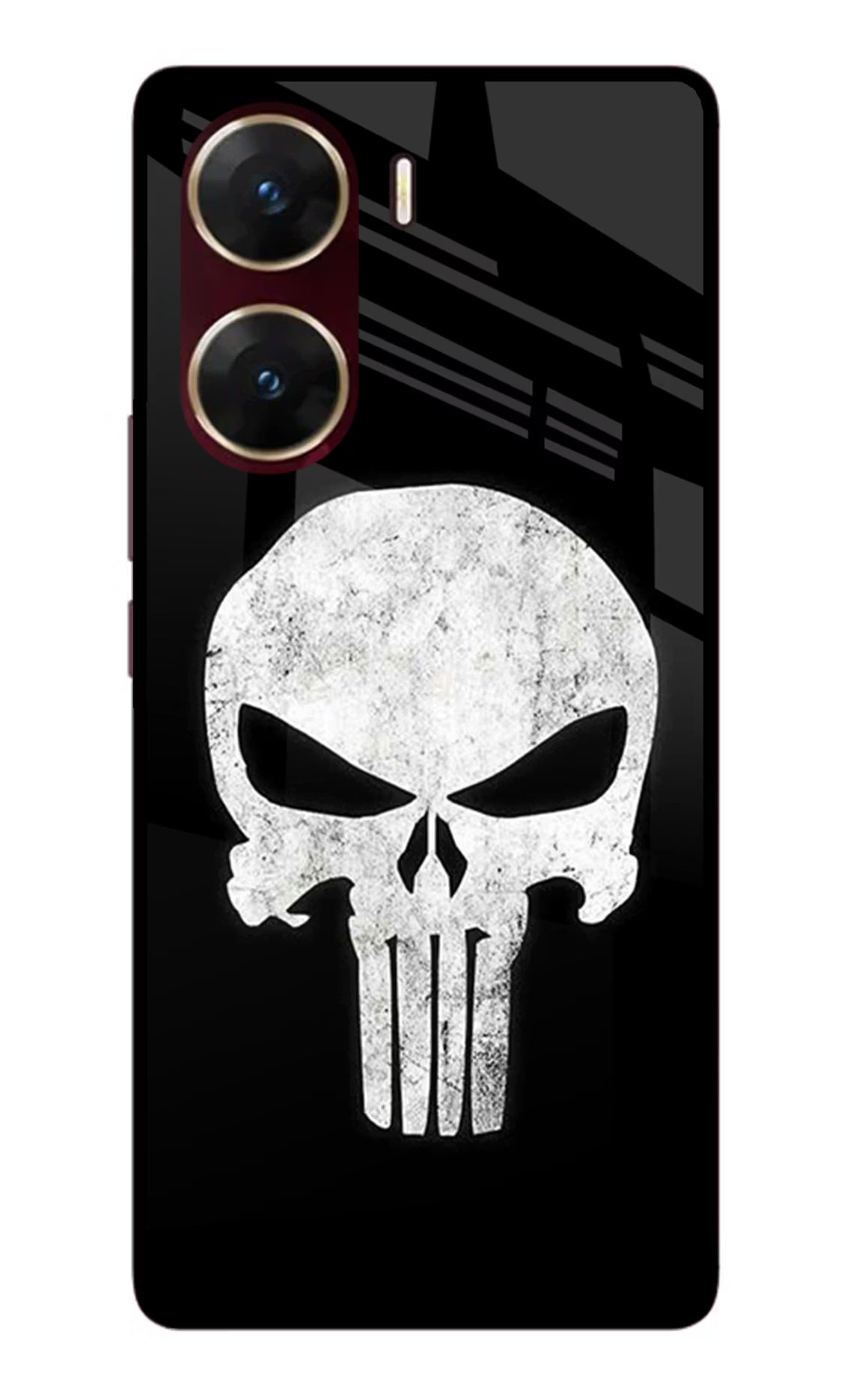 Punisher Skull Vivo V29E Glass Case Back Cover by Casekaro