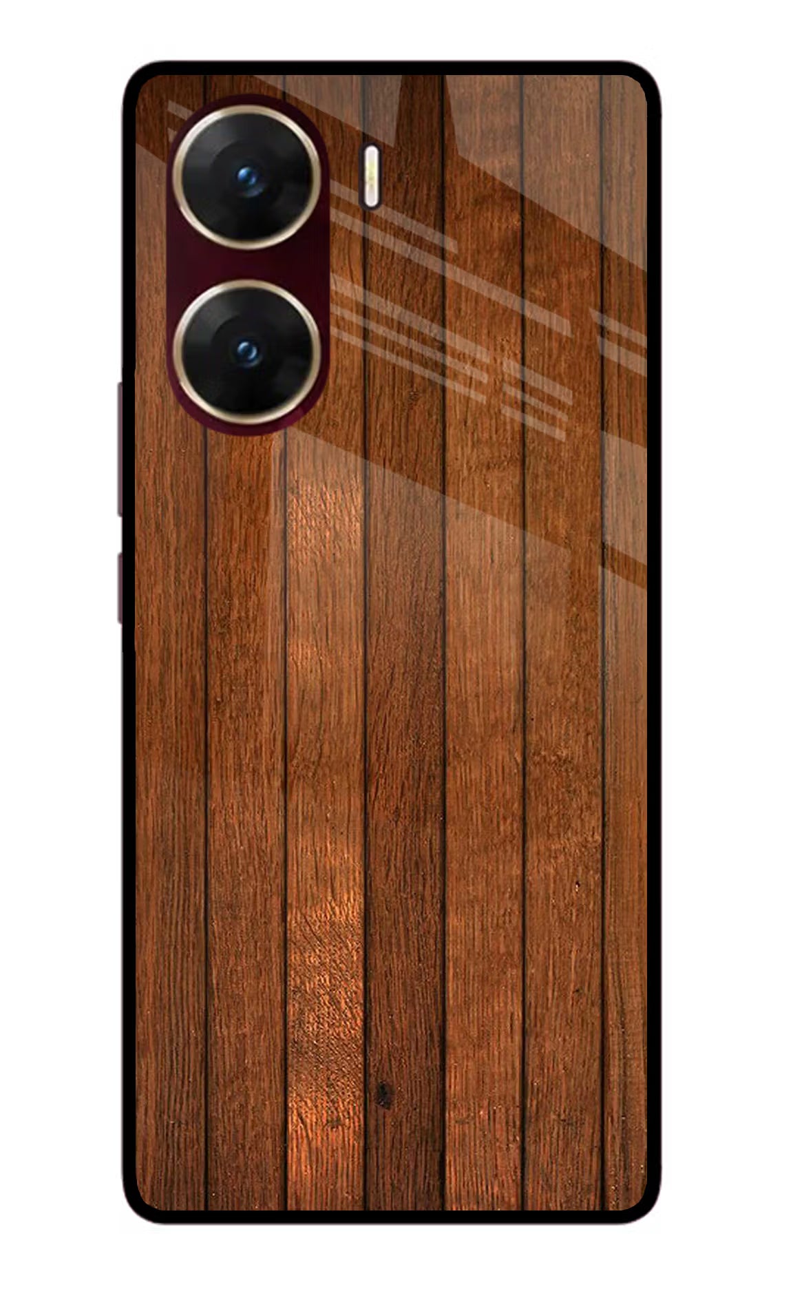 Wooden Artwork Bands Vivo V29E Glass Case Back Cover by Casekaro