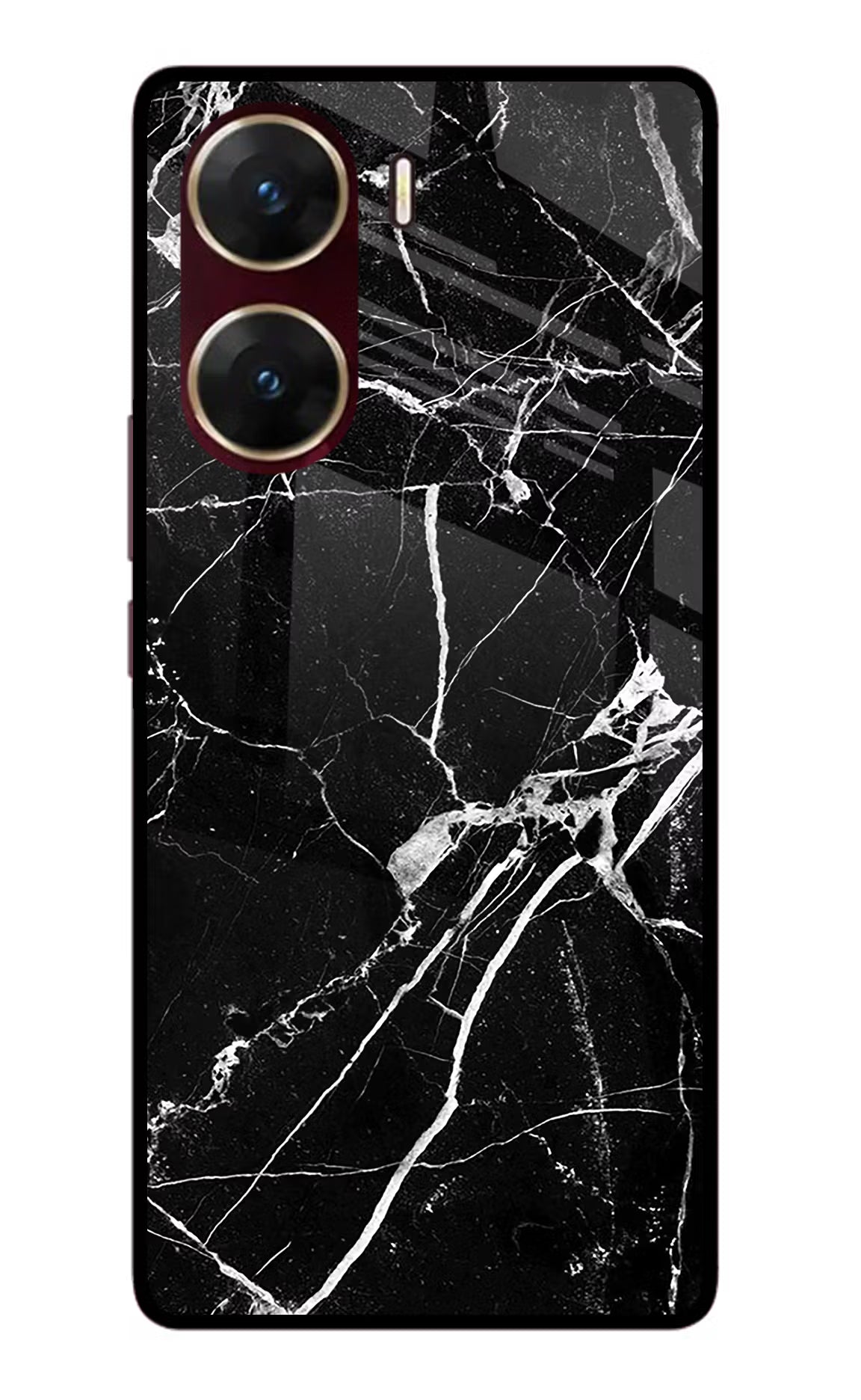 Black Marble Pattern Vivo V29E Glass Case Back Cover by Casekaro