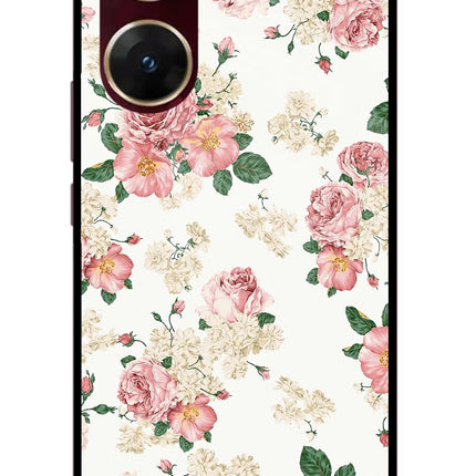 Flowers Vivo V29E Glass Case Back Cover by Casekaro
