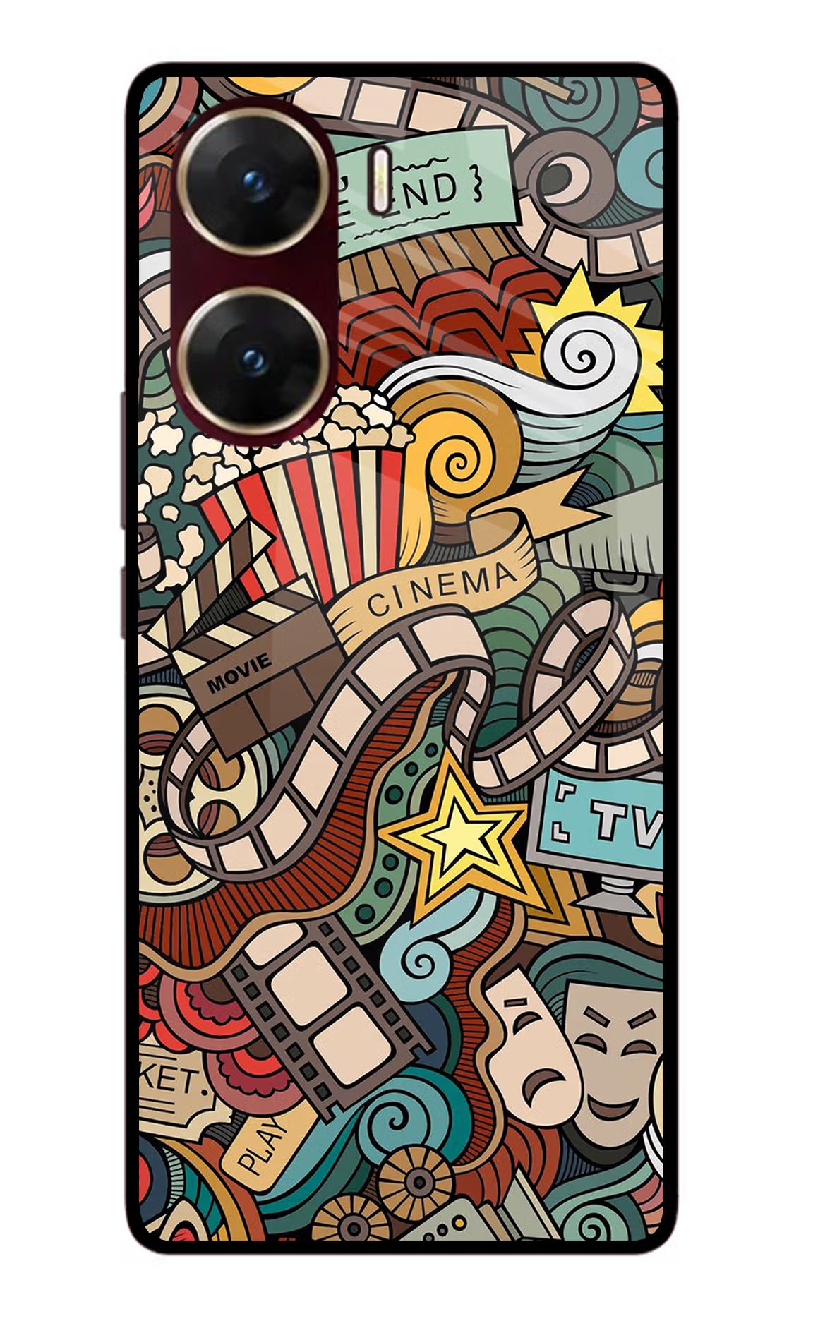 Cinema Abstract Vivo V29E Glass Case Back Cover by Casekaro