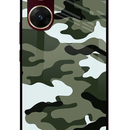 Camouflage Vivo V29E Glass Case Back Cover by Casekaro