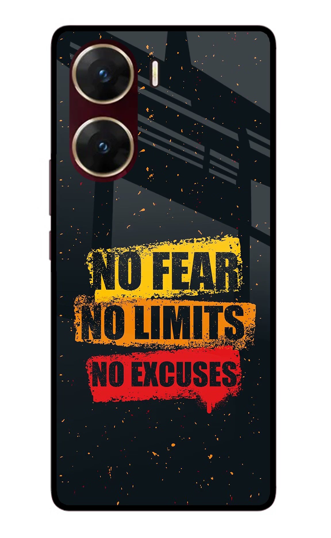 No Fear No Limits No Excuse Vivo V29E Glass Case Back Cover by Casekaro