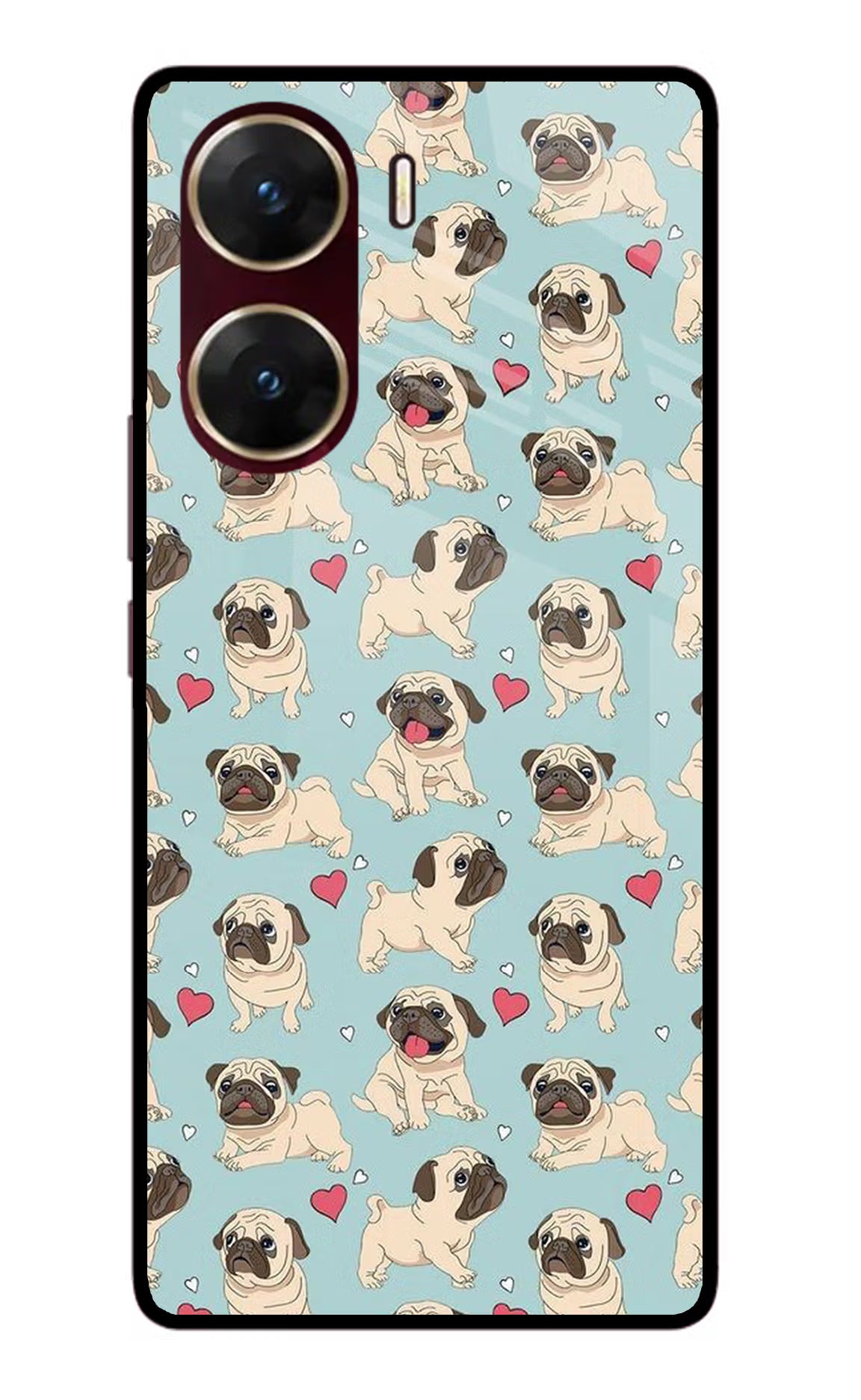 Pug Dog Vivo V29E Glass Case Back Cover by Casekaro