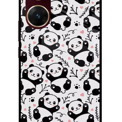 Cute Panda Vivo V29E Glass Case Back Cover by Casekaro