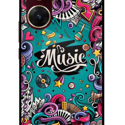 Music Graffiti Vivo V29E Glass Case Back Cover by Casekaro