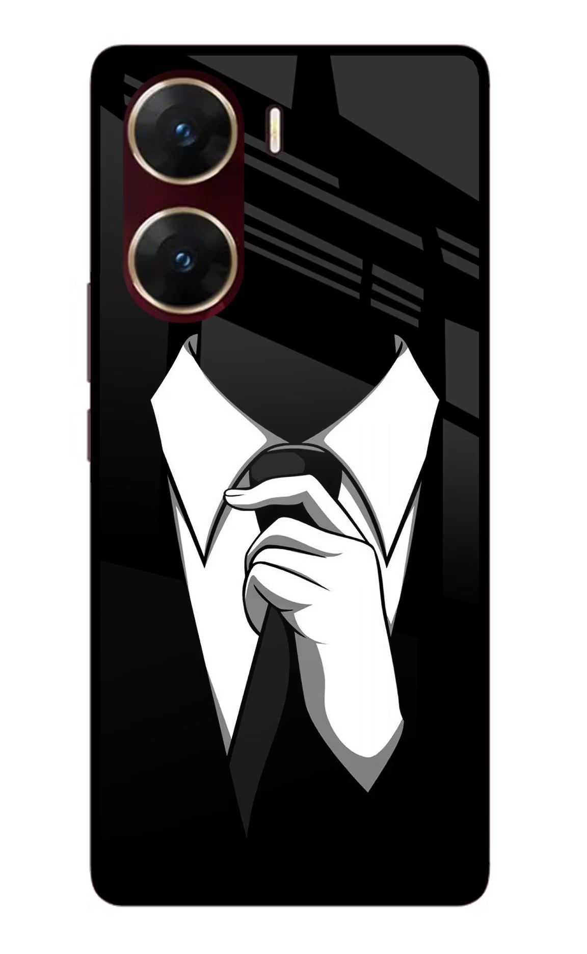 Black Tie Vivo V29E Glass Case Back Cover by Casekaro