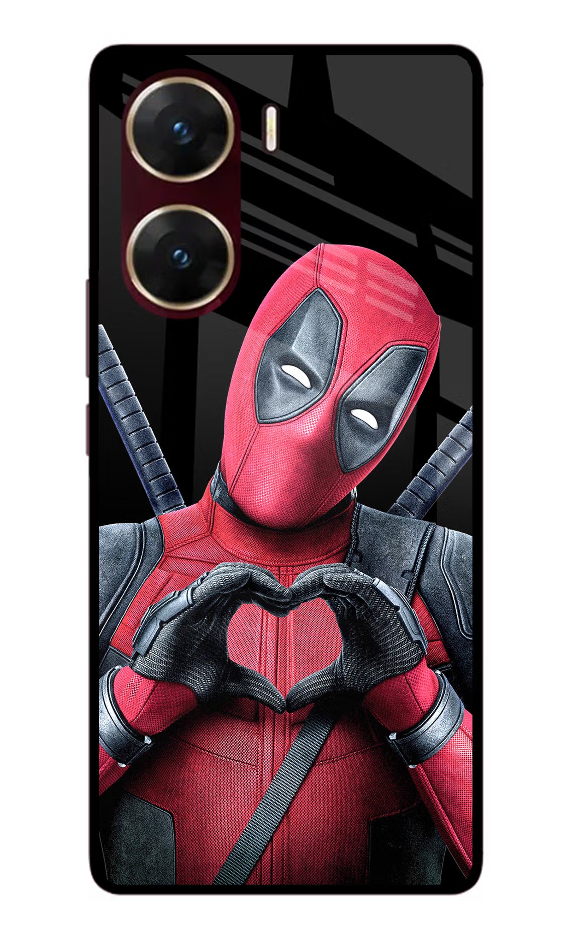 Deadpool Vivo V29E Glass Case Back Cover by Casekaro