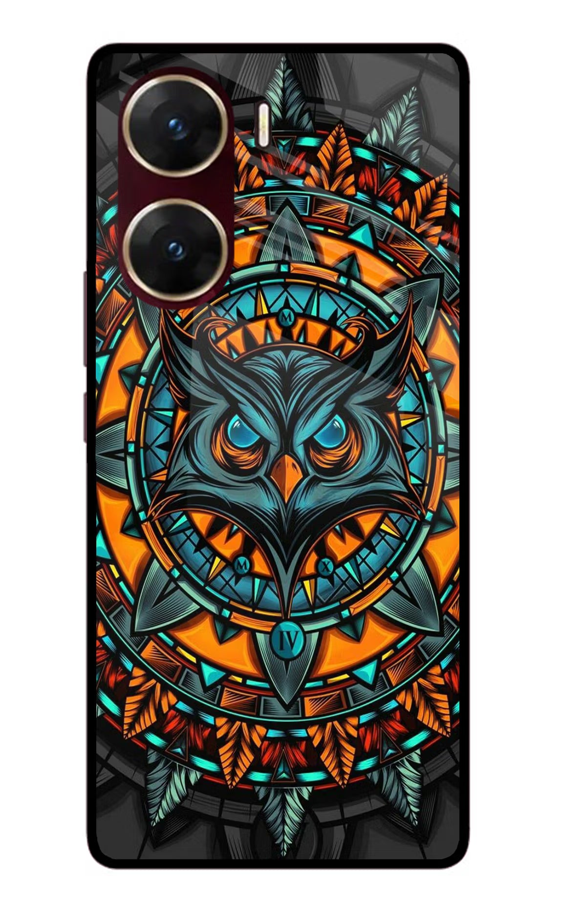 Angry Owl Art Vivo V29E Glass Case Back Cover by Casekaro