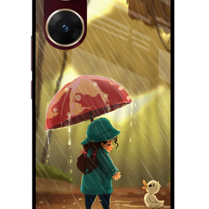 Rainy Day Vivo V29E Glass Case Back Cover by Casekaro