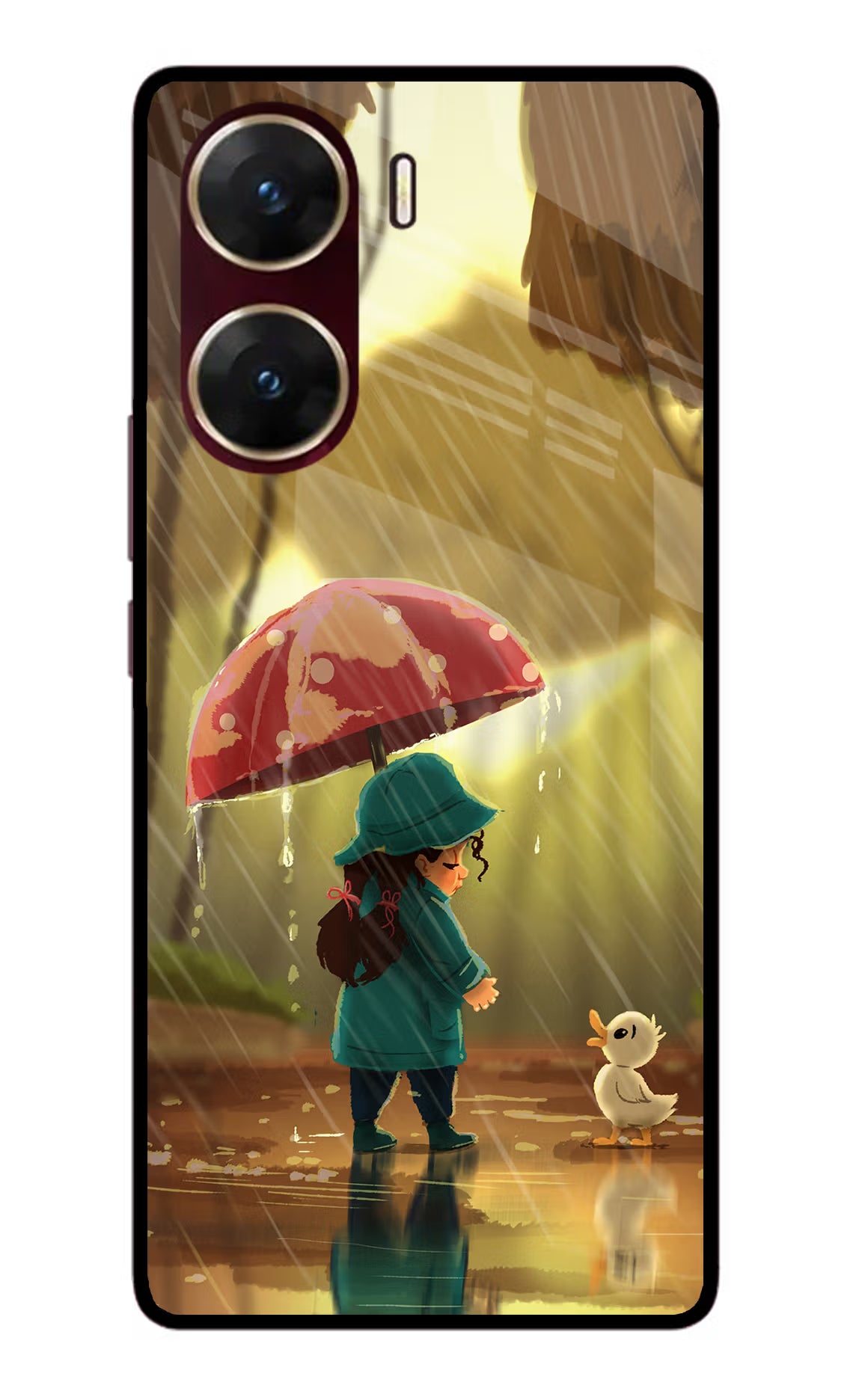 Rainy Day Vivo V29E Glass Case Back Cover by Casekaro