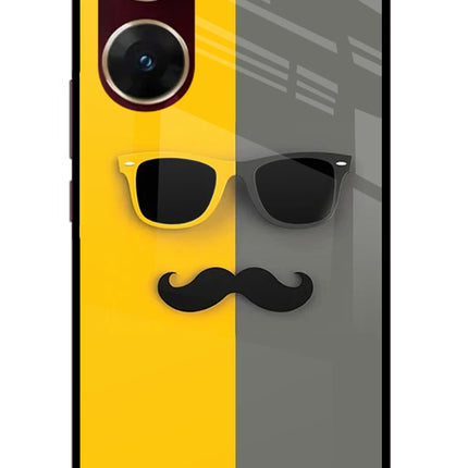 Sunglasses with Mustache Vivo V29E Glass Case Back Cover by Casekaro