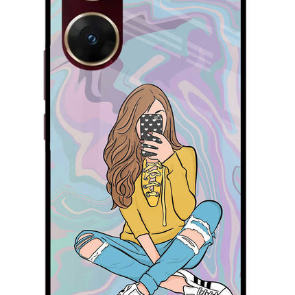 Selfie Girl Vivo V29E Glass Case Back Cover by Casekaro