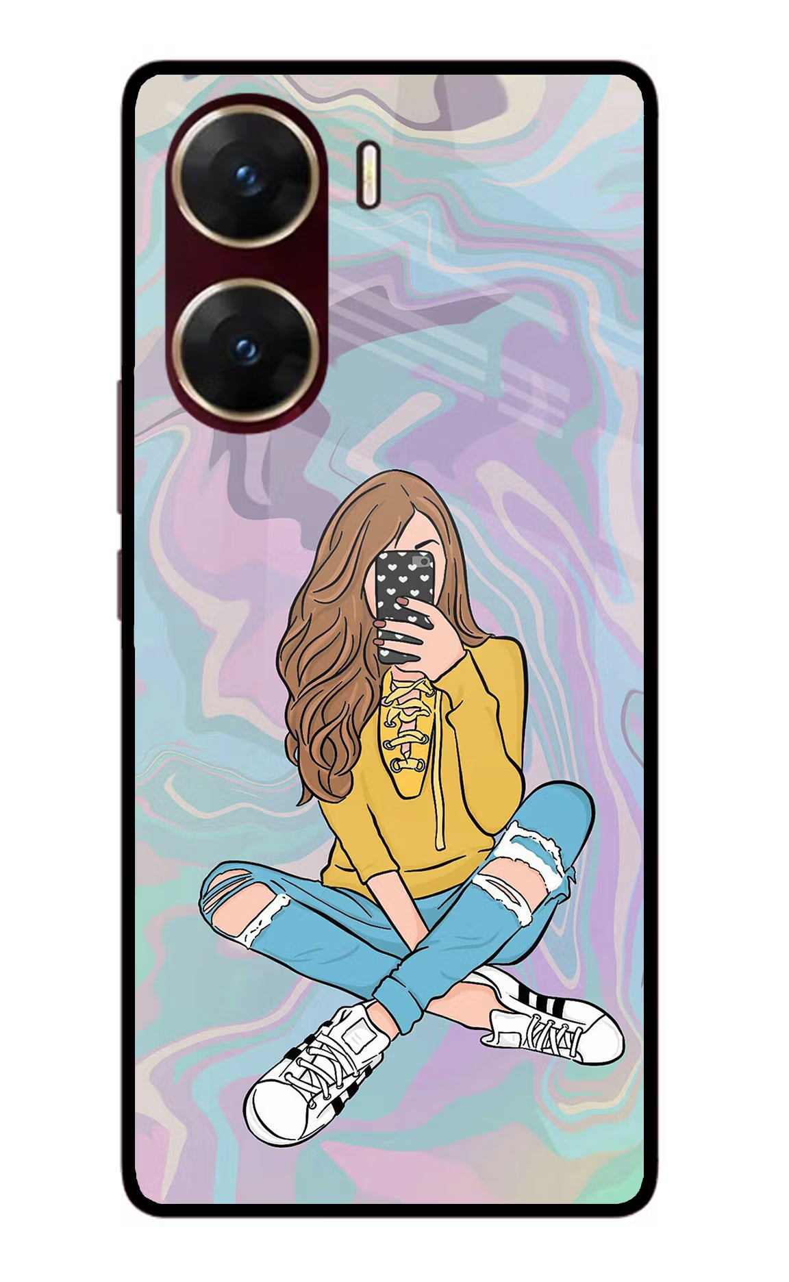 Selfie Girl Vivo V29E Glass Case Back Cover by Casekaro