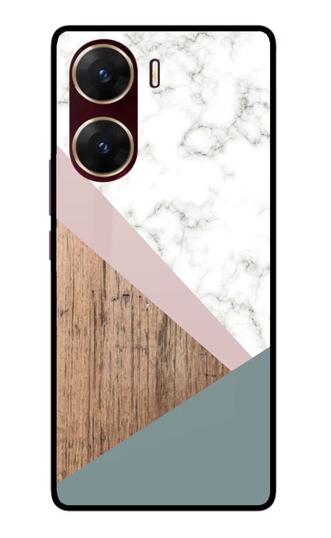 Marble wood Abstract Vivo V29E Glass Case Back Cover by Casekaro