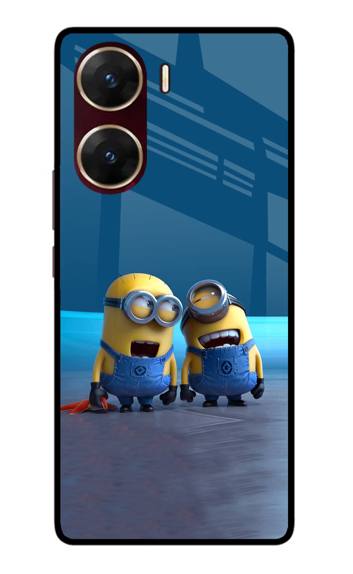 Minion Laughing Vivo V29E Glass Case Back Cover by Casekaro