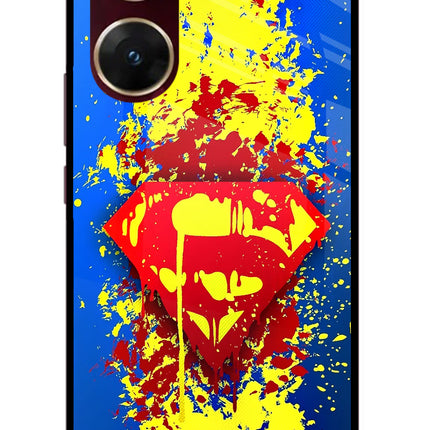 Superman logo Vivo V29E Glass Case Back Cover by Casekaro