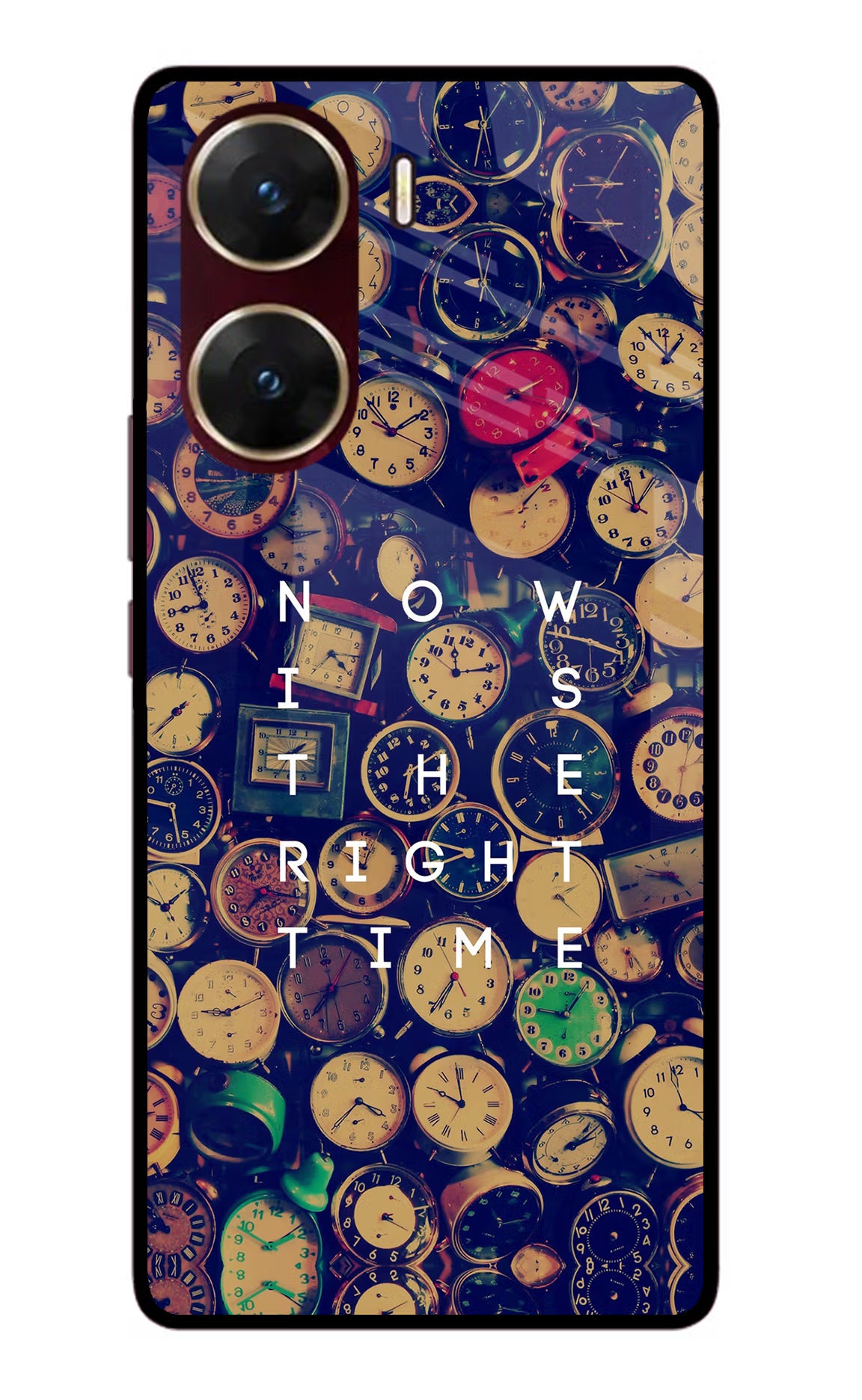 Now is the Right Time Quote Vivo V29E Glass Case Back Cover by Casekaro