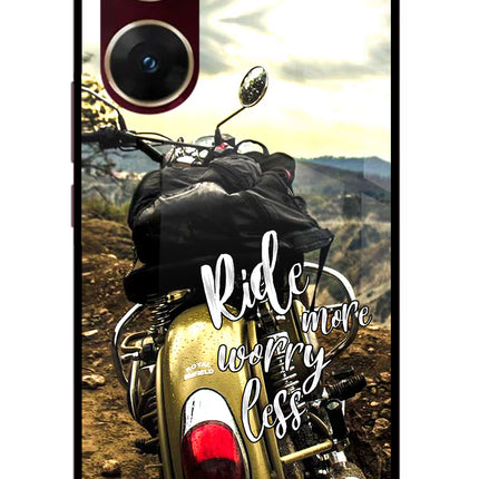 Ride More Worry Less Vivo V29E Glass Case Back Cover by Casekaro