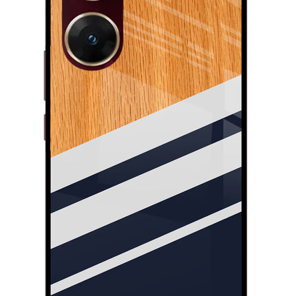 Blue and white wooden Vivo V29E Glass Case Back Cover by Casekaro