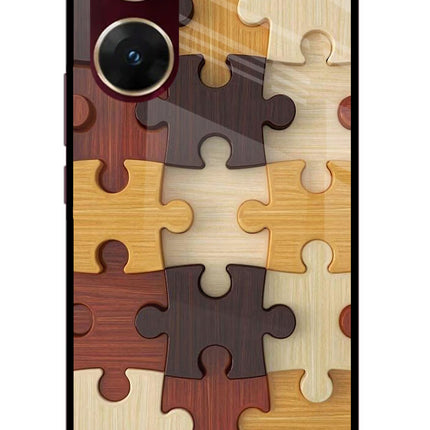 Wooden Puzzle Vivo V29E Glass Case Back Cover by Casekaro