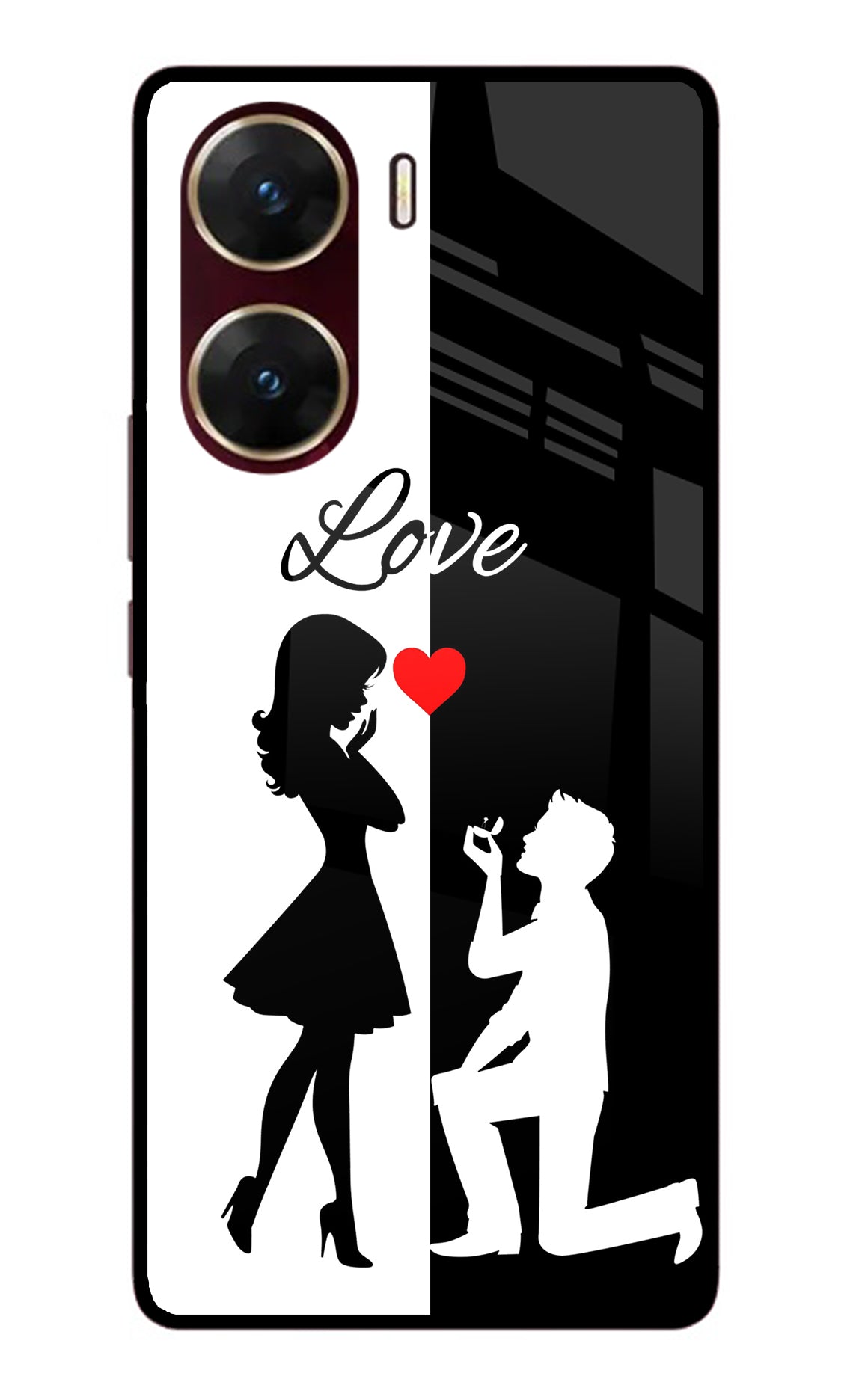 Love Propose Black And White Vivo V29E Glass Case